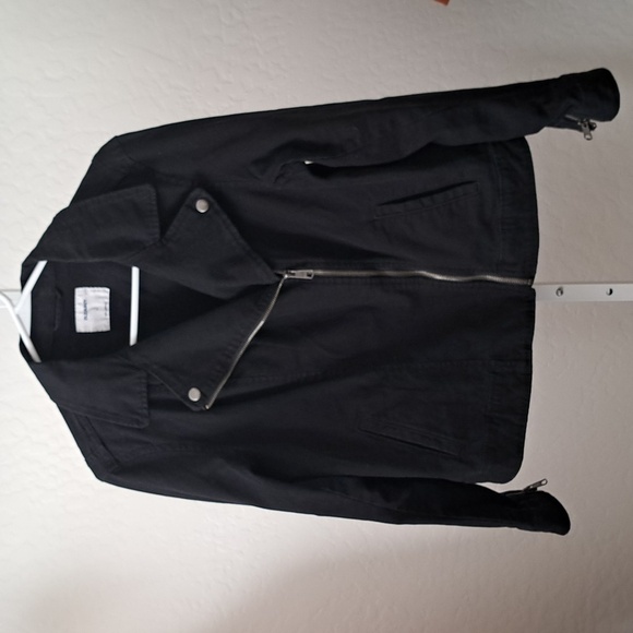Old Navy  Canvas Moto Jacket Womens Size L Black Asymmetrical Diagonal Z… - Picture 3 of 9